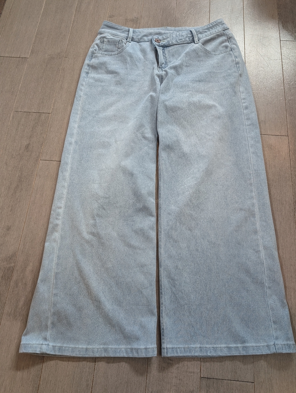 Halara Flex Denim Baggy Wide Leg Pants Asymmetric Low Rise Zipper Medium Petite - Picture 6 of 12
